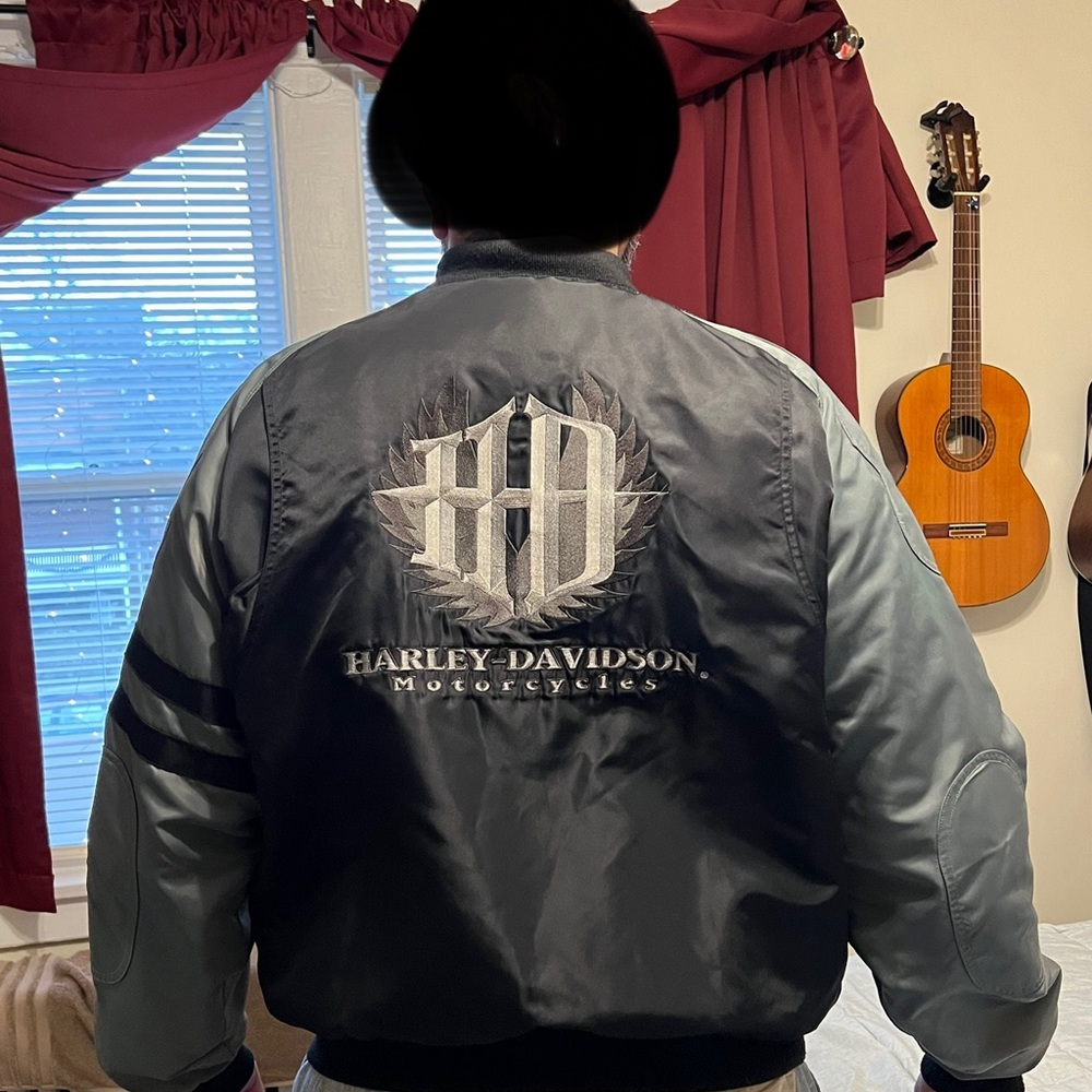 Harley-Davidson Gray Bomber Jacket with Ribbed Cuffs